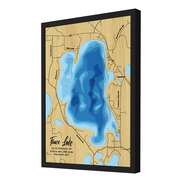 Fence Lake Map, Wisconsin - Personalized 3D Wooden Map - Depth Map Wall Art - Nautical Decor for Lake House