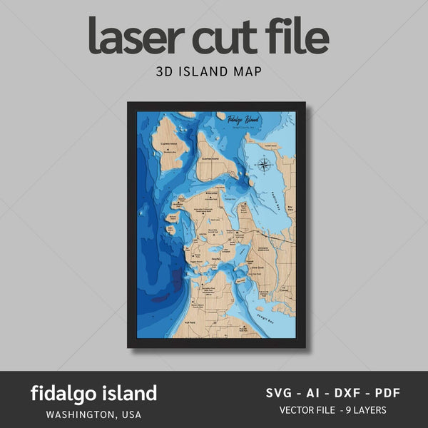 Fidalgo Island, Washington Laser Map Files - 9 Layers - Svg/Ai/Dxf/Pdf