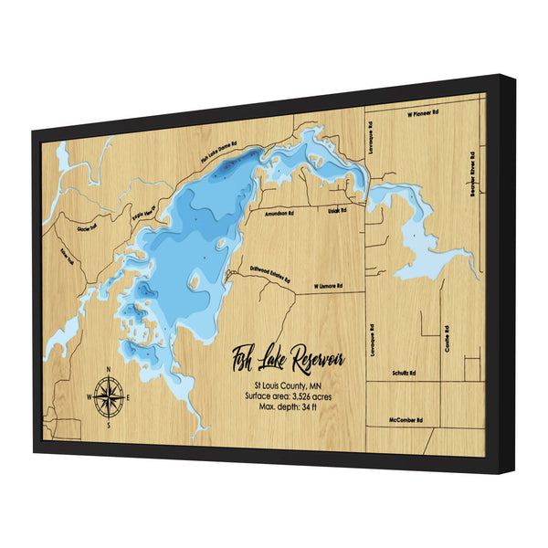 Fish Lake Reservoir Map, Minnesota - Personalized 3D Wooden Map - Depth Map Wall Art - Gifts for Lake House