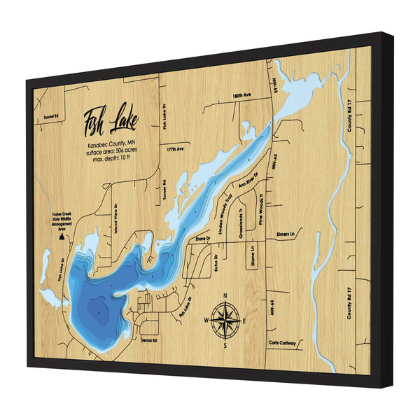 Fish Lake Map, Minnesota - Personalized 3D Wooden Map - Depth Map Wall Art - Nautical Decor for Lake House