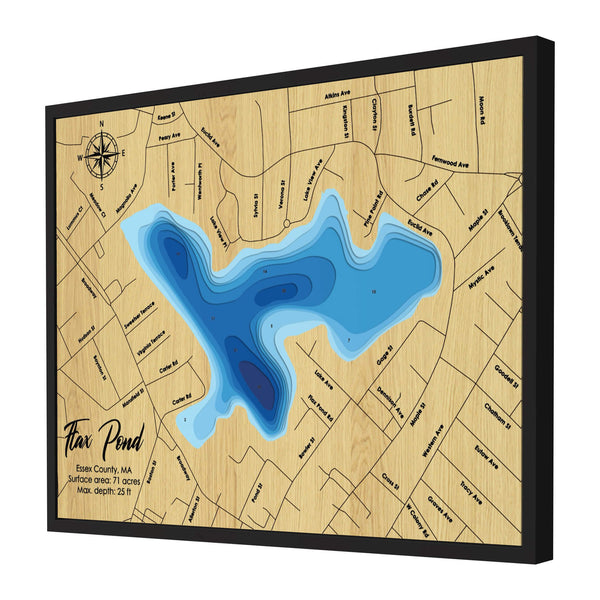 Flax Pond Map, Massachusetts - Personalized 3D Wooden Map - Depth Map Wall Art - Nautical Decor for Lake House