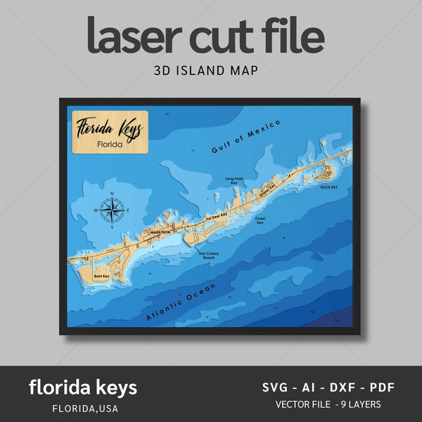 Florida Keys Laser Map Files - 9 Layers - Svg/Ai/Dxf/Pdf