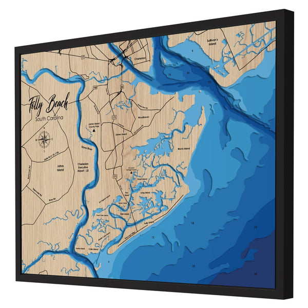 Folly Beach 3D Wooden Map - Blue – 7 Layers