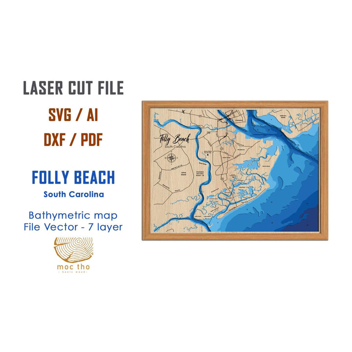 Folly Beach, South Carolina Laser Map Files -7 Layers - Svg/Ai/Dxf/Pdf ...