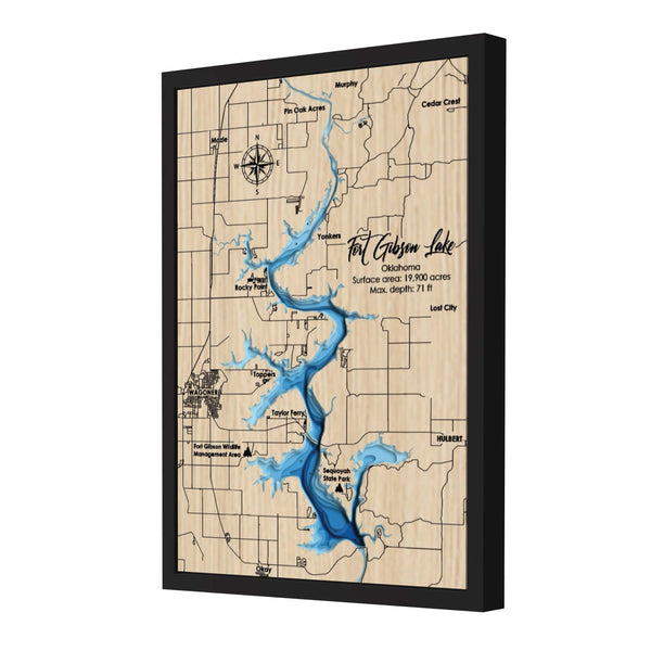 Fort Gibson Lake Map, Oklahoma - Personalized 3D Wood Map - Depth Map Wall Art - Nautical Decor for Lake House