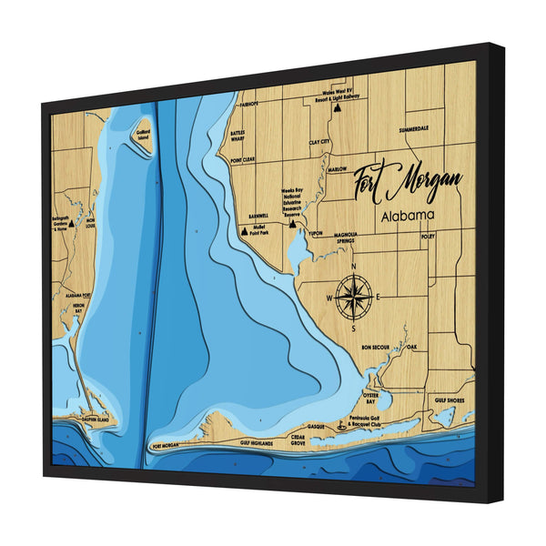 Fort Morgan Map, Alabama - Personalized 3D Wooden Map - Depth Map Wall Art - Nautical Decor for Lake House