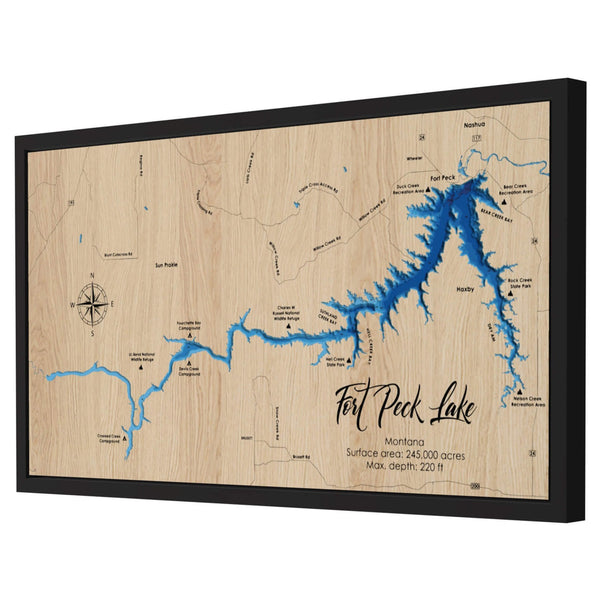 Fort Peck Lake 3D Wooden Map - Blue – 7 Layers