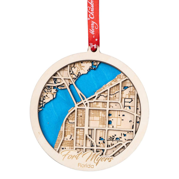 Fort Myers, FL 3D Wooden City Map Ornament – 4.5’’x4’’ - Blue