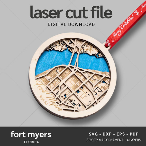 Fort Myers, FL City Map Ornaments Files - 4 Layers - Svg/Ai/Dxf/Pdf