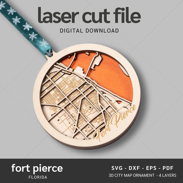 Fort Pierce. FL City Map Ornaments Files - 4 Layers - Svg/Ai/Dxf/Pdf