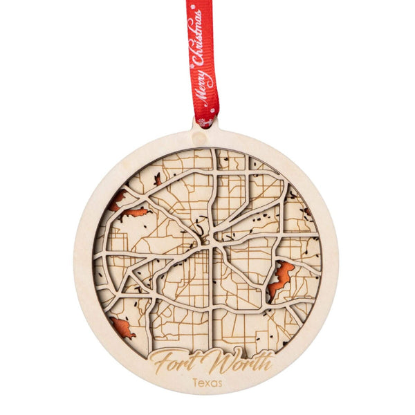 Fort Worth, TX 3D Wooden City Map Ornament – 4.5’’x4’’ - Blue