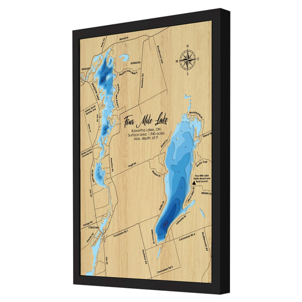 Four Mile Lake 3D Wooden Map - Blue – 9 Layers