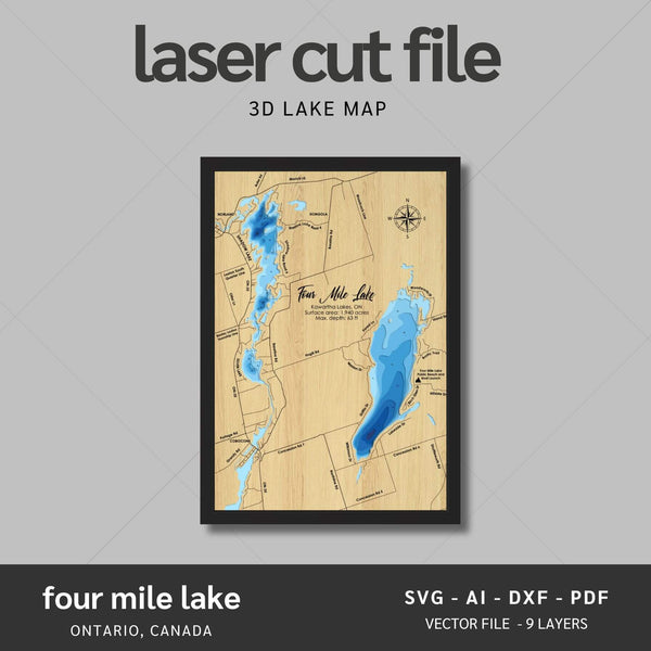 Four Mile Lake, Ontario Laser Map Files - 9 Layers - Svg/Ai/Dxf/Pdf