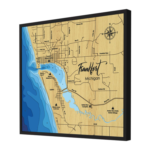 Frankfort Map, Michigan - Personalized 3D Wooden Map - Depth Map Wall Art - Nautical Decor for Lake House