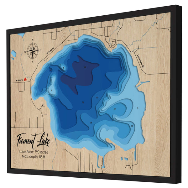 Fremont Lake 3D Wooden Map - Blue – 8 Layers