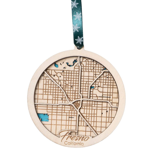 Fresno, CA 3D Wooden City Map Ornament – 4.5’’x4’’