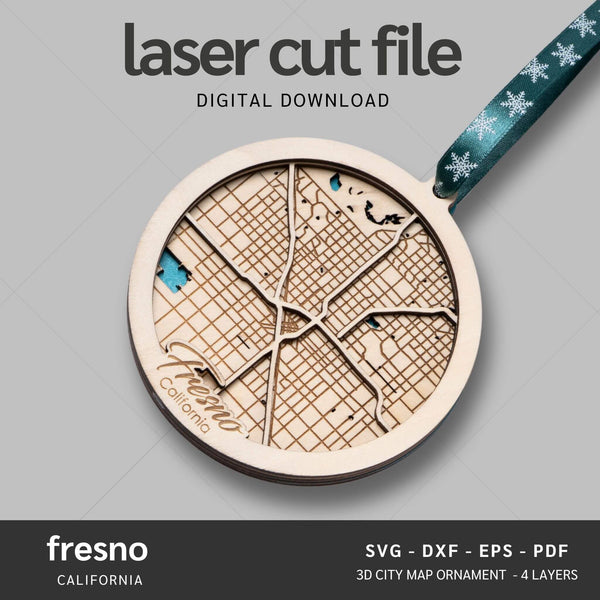 Fresno, CA City Map Ornaments Files - 4 Layers - Svg/Ai/Dxf/Pdf