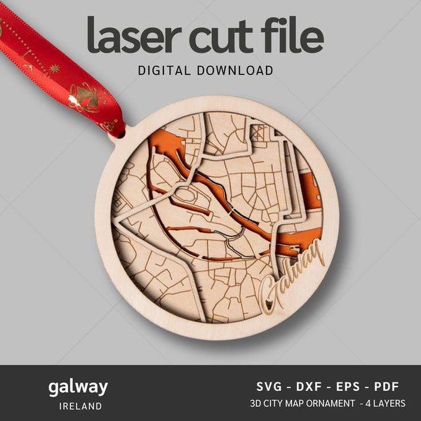 Galway, Ireland City Map Ornaments Files - 4 Layers - Svg/Ai/Dxf/Pdf