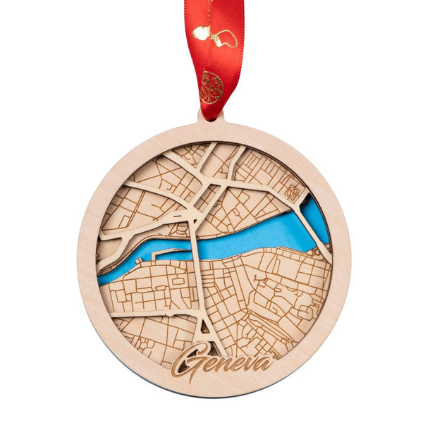 Geneva, Switzerland 3D Wooden City Map Ornament – 4.5’’x4’’ - Blue