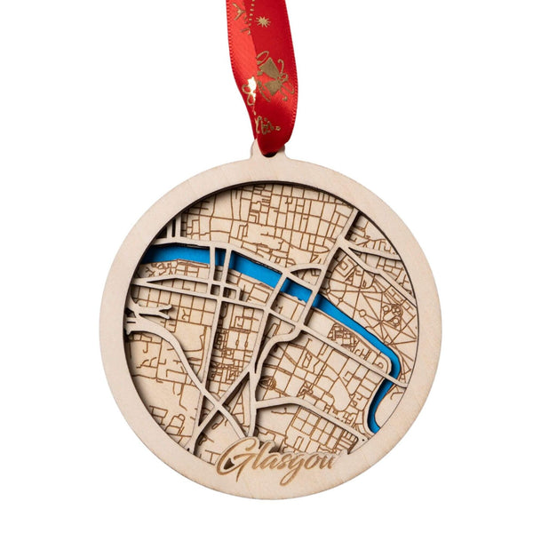 Glasgow, Scotland 3D Wooden City Map Ornament – 4.5’’x4’’ - Blue