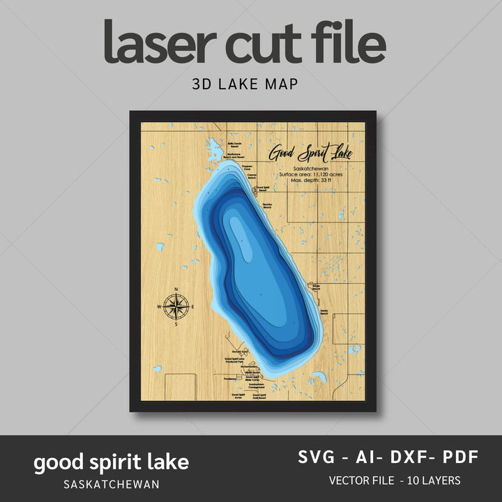 Intricate Good Spirit Lake 3D Laser Cut Map Files with personalization options, presented by Moc Tho