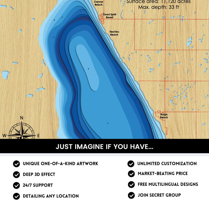 Details of Good Spirit Lake 3D Depth Map FIles, unique wall art, deep effect, unlimited customization