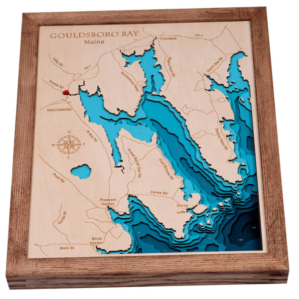 Gouldsboro Bay 3D Wooden Map - Teal - 9 Layers