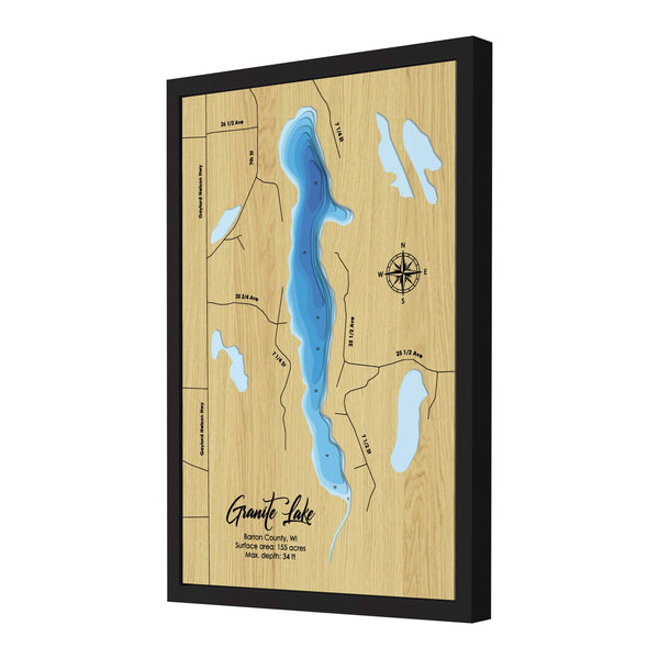 Granite Lake Map, Wisconsin - Personalized 3D Wooden Map - Depth Map Wall Art - Nautical Decor for Lake House