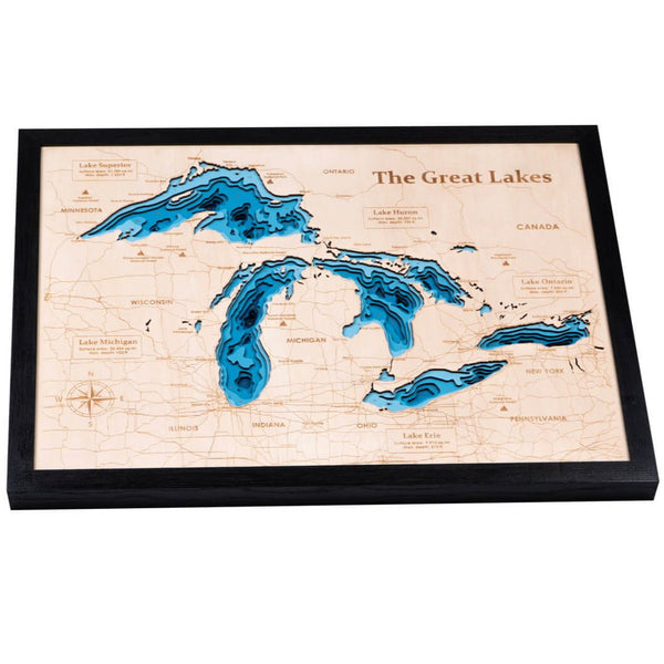 The Great Lakes 3D Wooden Map – Dark Blue - Black – 9 Layers