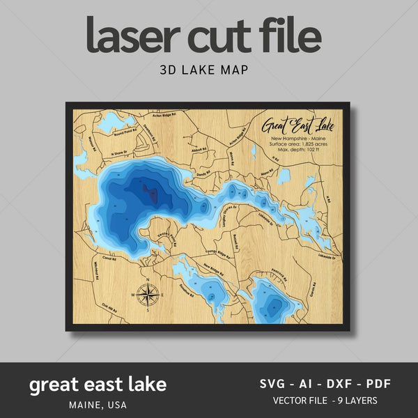 Great East Lake Laser Map Files - 9 Layers - Svg/Ai/Dxf/Pdf