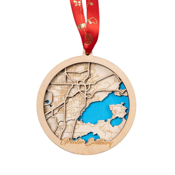 Greater Sudbury, Canada 3D Wooden City Map Ornament – 4.5’’x4’’ - Blue