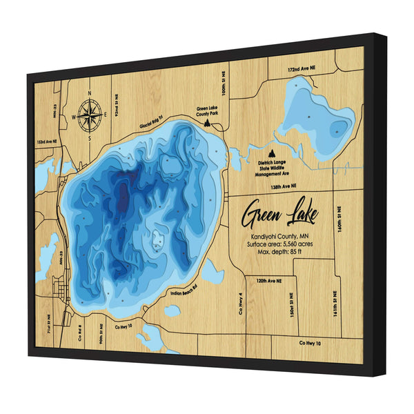 Green Lake Map, Kandiyohi County - Personalized Wood Map - Depth Map Wall Art - Nautical Decor for Lake House