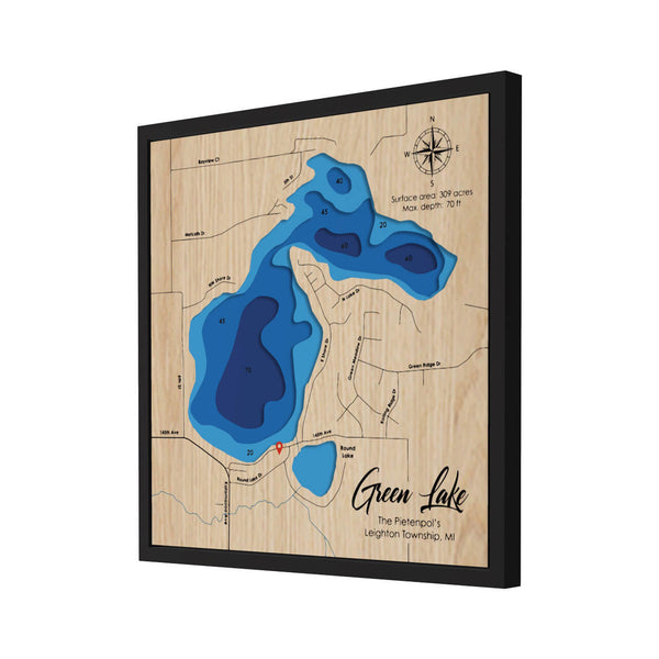 Green Lake, MI 3D Wooden Map - Blue – 4 Layers