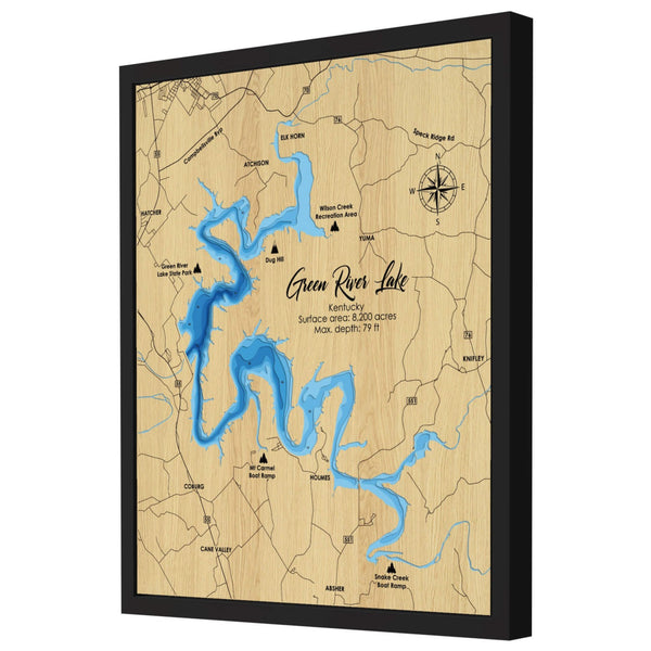 Green River Lake 3D Wooden Map - Blue – 7 Layers