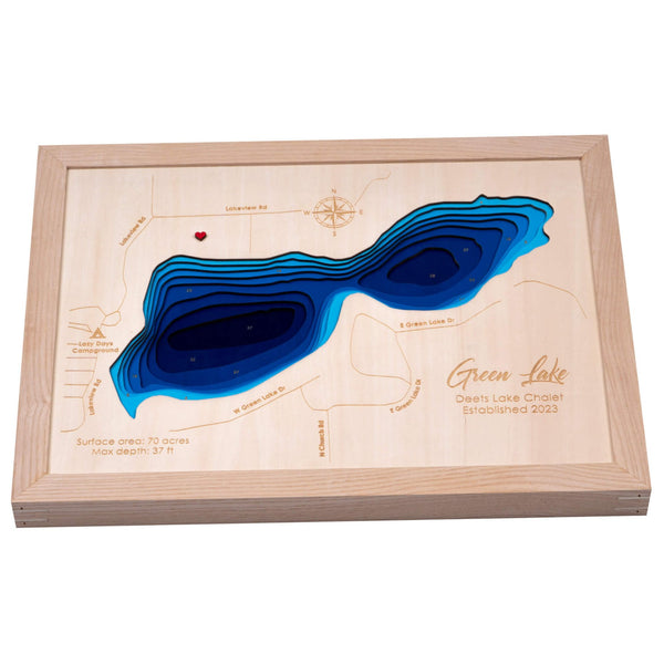 Green Lake 2 3D Wooden Map - Blue – 9 Layers