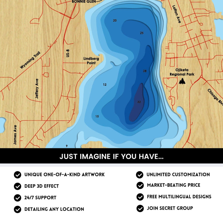 Details of Green Lake 3D Depth Map FIles, unique wall art, deep effect, unlimited customization