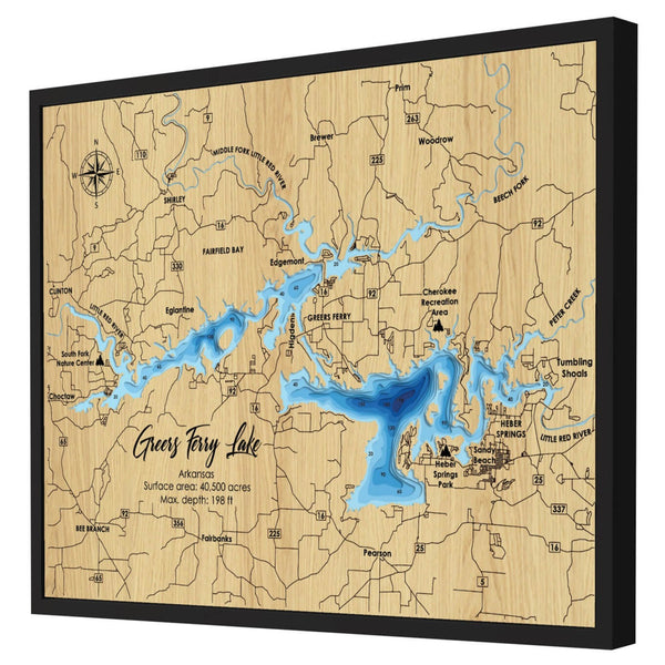 Greers Ferry Lake 3D Wooden Map - Blue – 9 Layers