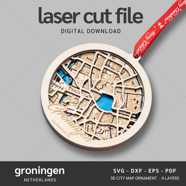 Groningen, Netherlands City Map Ornaments Files - 4 Layers - Svg/Ai/Dxf/Pdf