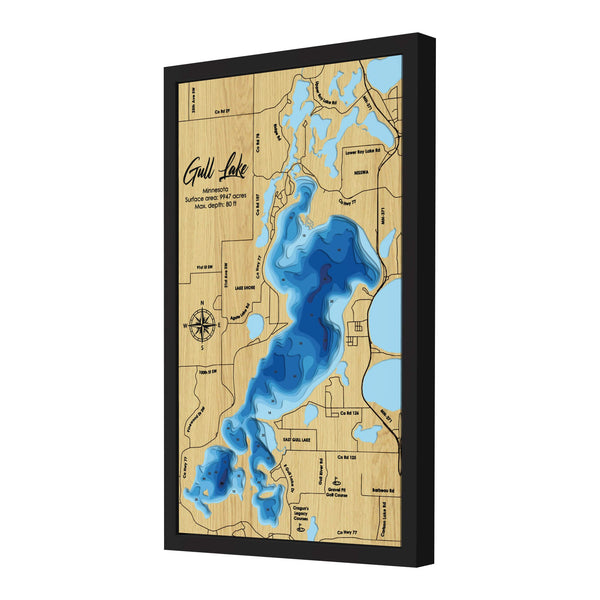 Gull Lake Map, Minnesota - Personalized 3D Wooden Map - Depth Map Wall Art - Nautical Decor for Lake House