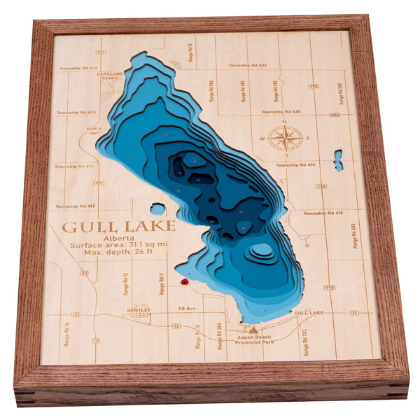 Gull Lake (Alberta) 3D Wooden Map - Dark Blue - 9 Layers