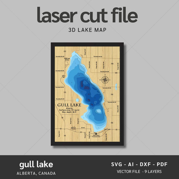 Gull Lake, Alberta Laser Map Files - 9 Layers - Svg/Ai/Dxf/Pdf