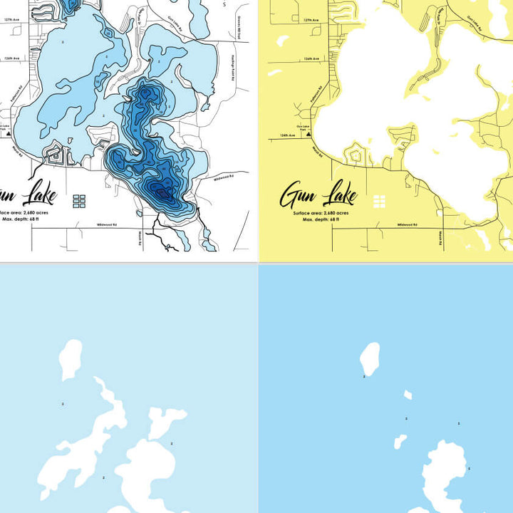 Gun Lake, Michigan Laser Map Files 10 Layers Svg/Ai/Dxf/Pdf Moc