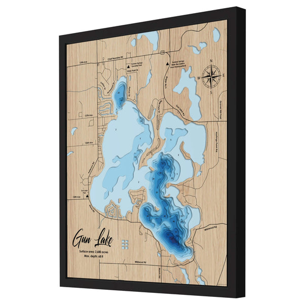 Gun Lake 3D Wooden Map - Blue – 10 Layers