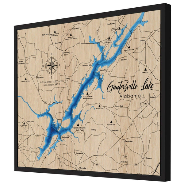 Guntersville Lake 3D Wooden Map - Blue – 7 Layers