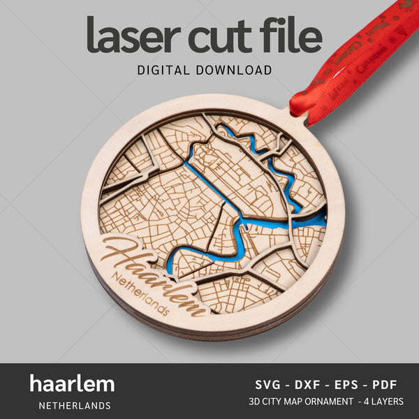 Haarlem, Netherlands City Map Ornaments Files - 4 Layers - Svg/Ai/Dxf/Pdf