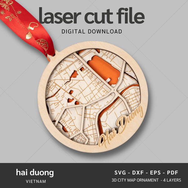 Hai Duong, Vietnam City Map Ornaments Files - 4 Layers - Svg/Ai/Dxf/Pdf