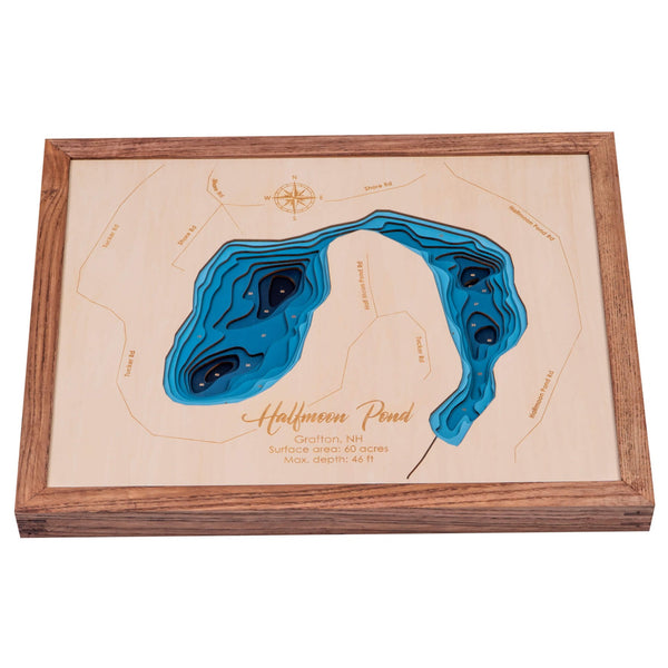 Halfmoon Pond 3D Wooden Map - Dark Blue - 9 Layers