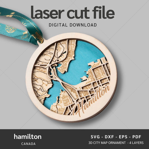 Hamilton, Canada City Map Ornaments Files - 4 Layers - Svg/Ai/Dxf/Pdf