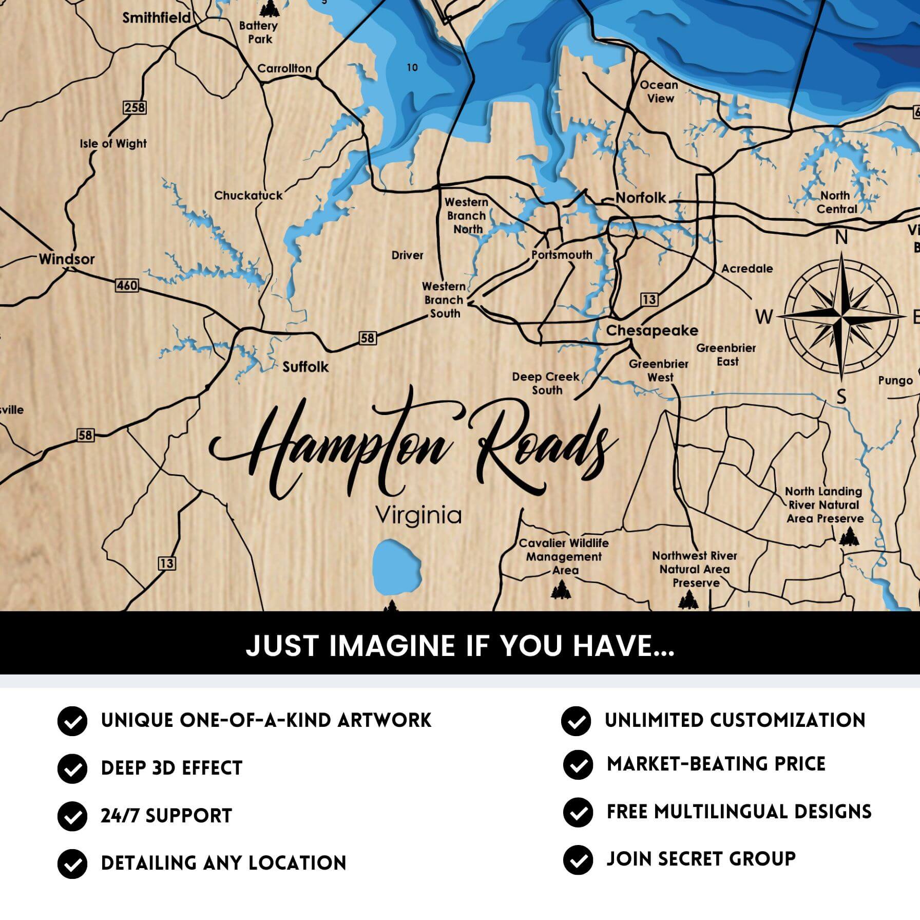 Hampton Roads, Virginia Laser Map Files - 7 Layers - Svg/Ai/Dxf/Pdf ...