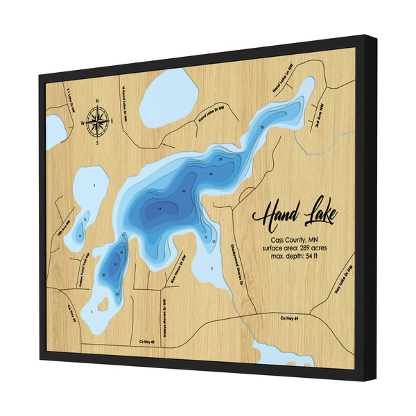 Hand Lake Map, Minnesota - Personalized 3D Wooden Map - Depth Map Wall Art - Nautical Decor for Lake House